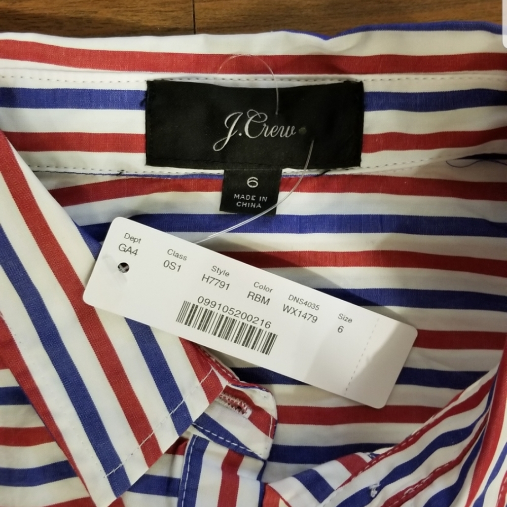 J.Crew red/whte/blue buttonup dress w/sash NWT 6 - Picture 4 of 5